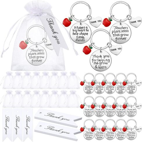 Kigeli 48 Pcs Teacher Appreciation Gifts Thank You Teacher Keychains Organza Drawstring Bags Thank You Tags Students Graduation Present for Women Men Teachers(Rectangle) in Saudi Arabia