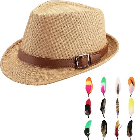 مجموعة قبعات بنما تريلبي الكلاسيكية للجنسين من فاليتو مع 12 قطعة من ريش القبعة in Kuwait