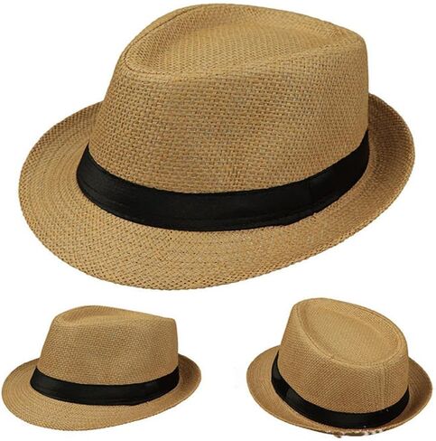Straw Fedora Hat Wide Brim Summer Beach Sun Cap Panama Hat for Men Women in Saudi Arabia