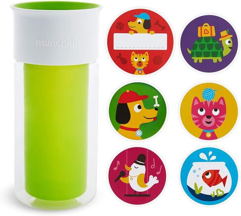 كوب Munchkin Miracle 360 ​​المعزول المضاد للانسكاب، يتضمن ملصقات لتخصيص الكوب، 9 أونصة، أخضر (عبوة من قطعتين) in Kuwait