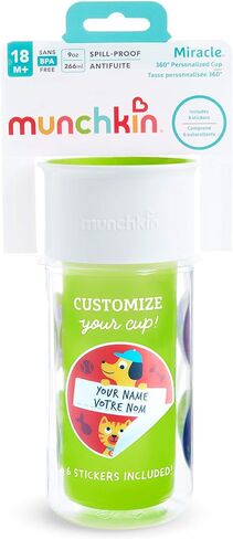 كوب Munchkin Miracle 360 ​​المعزول المضاد للانسكاب، يتضمن ملصقات لتخصيص الكوب، 9 أونصة، أخضر (عبوة من قطعتين) in Kuwait