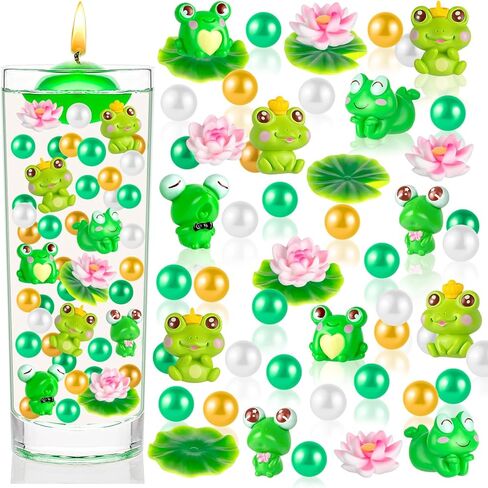 HTZNHXT 120 قطعة من حشو مزهرية الضفدع الصيفية، خرزة صغيرة من أوراق اللوتس الضفدع الصغيرة العائمة من اللؤلؤ الصناعي لديكور الحفلات المركزية لطاولة المنزل in Kuwait