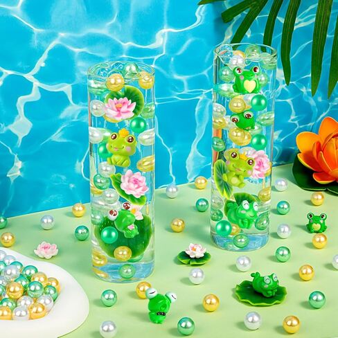 HTZNHXT 120 قطعة من حشو مزهرية الضفدع الصيفية، خرزة صغيرة من أوراق اللوتس الضفدع الصغيرة العائمة من اللؤلؤ الصناعي لديكور الحفلات المركزية لطاولة المنزل in Kuwait