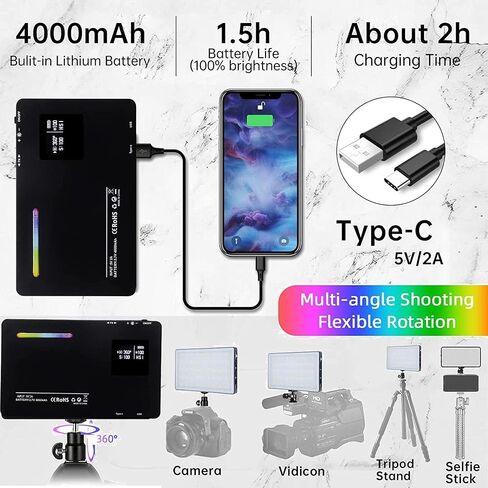 Portable RGB Video Light, 3200K-8500K CRI 95+ LED Pocket Video Light for Canon Nikon Sony Smartphone,Cameras Photography,Conference Gaming, iPhone Selfie in Saudi Arabia