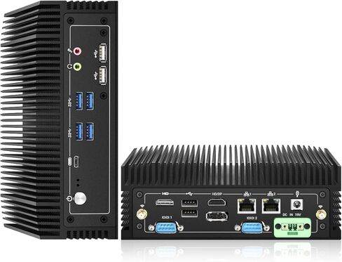 كمبيوتر صغير بدون مروحة، i7-1260P وحدة المعالجة المركزية 16 جيجابايت (8 جيجابايت × 2) ذاكرة الوصول العشوائي + m.2 512 جيجابايت NVME SSD، Iris Xe Graphics Industrial Box PC، كمبيوتر صغير، شاشة 4K HD/DP، 2x DDR4 RAM، Dual 2.5 Gigabit Ethernet LAN، 8 منافذ U in Kuwait