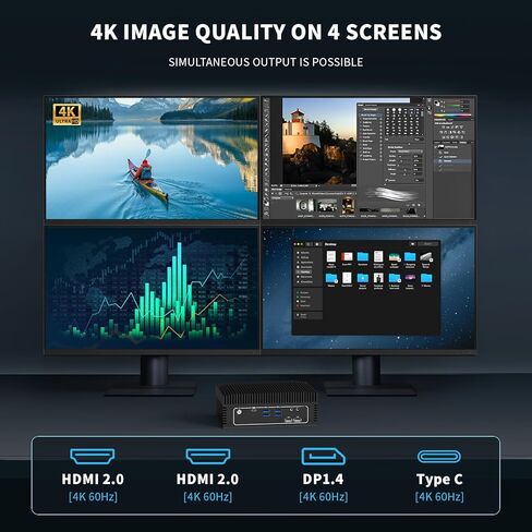 كمبيوتر صغير بدون مروحة، i7-1260P وحدة المعالجة المركزية 16 جيجابايت (8 جيجابايت × 2) ذاكرة الوصول العشوائي + m.2 512 جيجابايت NVME SSD، Iris Xe Graphics Industrial Box PC، كمبيوتر صغير، شاشة 4K HD/DP، 2x DDR4 RAM، Dual 2.5 Gigabit Ethernet LAN، 8 منافذ U in Kuwait