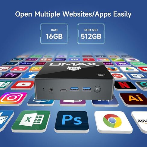 كمبيوتر Bmax B4 Plus Mini PC 16 جيجابايت ذاكرة الوصول العشوائي / 512 جيجابايت SSD الجيل الثاني عشر Intel Alderlake-N100 Wins 11 Pro (يصل إلى 3.4 جيجا هرتز)، كمبيوتر مكتبي صغير 4K UHD Output، USB 3.0 * 2/BT 5.2/WiFi 5/HDMI/Office، للأعمال in Kuwait