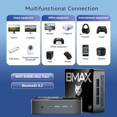 كمبيوتر Bmax B4 Plus Mini PC 16 جيجابايت ذاكرة الوصول العشوائي / 512 جيجابايت SSD الجيل الثاني عشر Intel Alderlake-N100 Wins 11 Pro (يصل إلى 3.4 جيجا هرتز)، كمبيوتر مكتبي صغير 4K UHD Output، USB 3.0 * 2/BT 5.2/WiFi 5/HDMI/Office، للأعمال in Kuwait