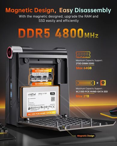 KAMRUI Ryzen Mini PC Gaming، 32GB DDR5 ثنائي القناة 512GB SSD برج كمبيوتر صغير مع AMD Ryzen 7 7735HS، أجهزة كمبيوتر سطح المكتب الصغيرة تدعم شاشة ثلاثية 4K، مصابيح RGB، WiFi6، BT5.2، النوع C in Kuwait