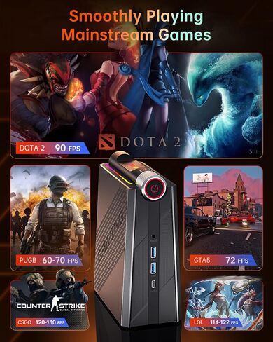 KAMRUI Ryzen Mini PC Gaming، 32GB DDR5 ثنائي القناة 512GB SSD برج كمبيوتر صغير مع AMD Ryzen 7 7735HS، أجهزة كمبيوتر سطح المكتب الصغيرة تدعم شاشة ثلاثية 4K، مصابيح RGB، WiFi6، BT5.2، النوع C in Kuwait