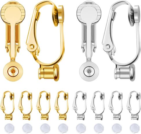 32 Pieces Clip On Earring Converters Components with Post, Hypoallergenic Clip On Earring Backs for Non-Pierced Ears and Comfort Earring Cushions Pads （Gold and Silver） in Kuwait