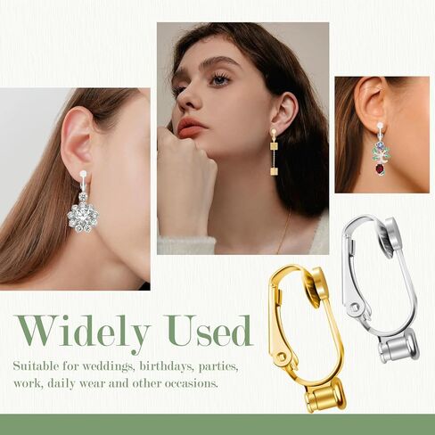 32 Pieces Clip On Earring Converters Components with Post, Hypoallergenic Clip On Earring Backs for Non-Pierced Ears and Comfort Earring Cushions Pads （Gold and Silver） in Kuwait