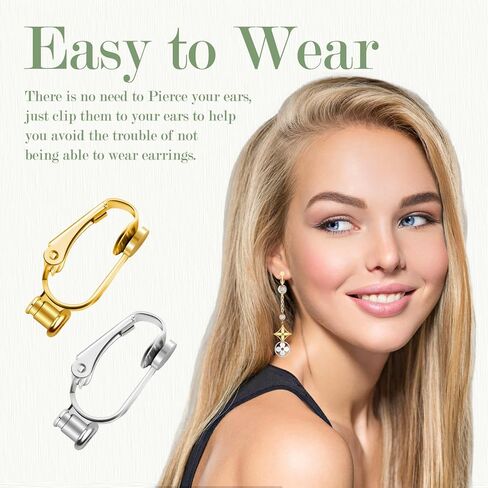32 Pieces Clip On Earring Converters Components with Post, Hypoallergenic Clip On Earring Backs for Non-Pierced Ears and Comfort Earring Cushions Pads （Gold and Silver） in Kuwait