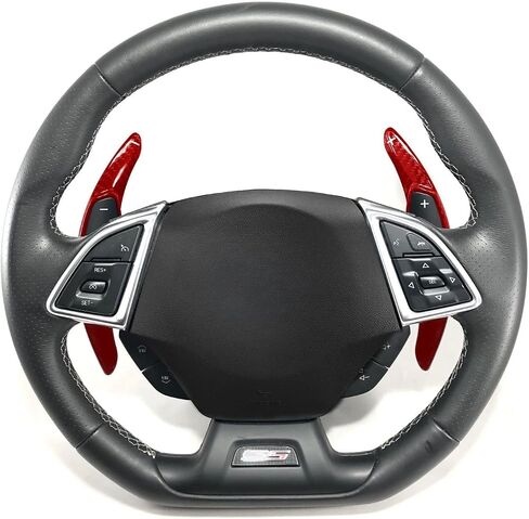 iJDMTOY Red Genuine Carbon Fiber Steering Wheel Larger Paddle Shifter Extensions Compatible with Chevy 2014-2019 C7 Corvette, 2016-up Gen6 Camaro in Saudi Arabia