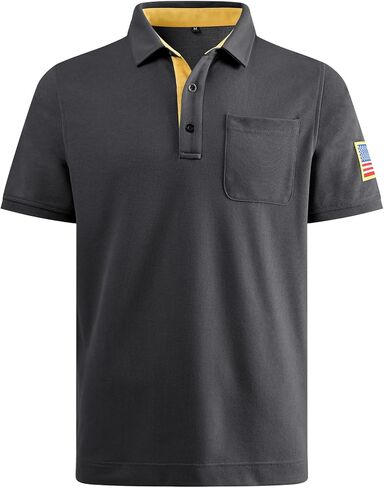 قمصان بولو تكتيكية للرجال ذات أداء جاف وأكمام قصيرة وقمصان بيكيه الماصة للرطوبة ذات العلم الأمريكي in Kuwait