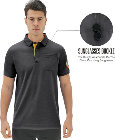 قمصان بولو تكتيكية للرجال ذات أداء جاف وأكمام قصيرة وقمصان بيكيه الماصة للرطوبة ذات العلم الأمريكي in Kuwait