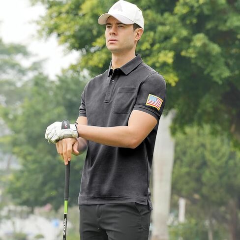 قمصان بولو تكتيكية للرجال ذات أداء جاف وأكمام قصيرة وقمصان بيكيه الماصة للرطوبة ذات العلم الأمريكي in Kuwait