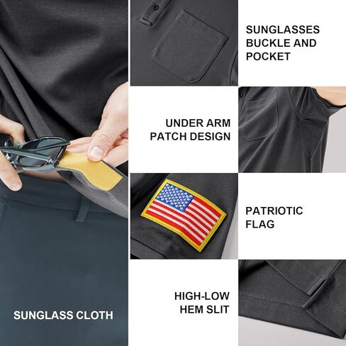 قمصان بولو تكتيكية للرجال ذات أداء جاف وأكمام قصيرة وقمصان بيكيه الماصة للرطوبة ذات العلم الأمريكي in Kuwait