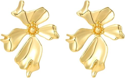 Gold Flower Earrings 14K Gold Statement Flower Earrings for Women Enamel Flower Floral Earrings Sweet Gardenia Flower Stud Earrings Jewelry Gift for Women Girls in Saudi Arabia