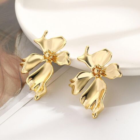 Gold Flower Earrings 14K Gold Statement Flower Earrings for Women Enamel Flower Floral Earrings Sweet Gardenia Flower Stud Earrings Jewelry Gift for Women Girls in Saudi Arabia