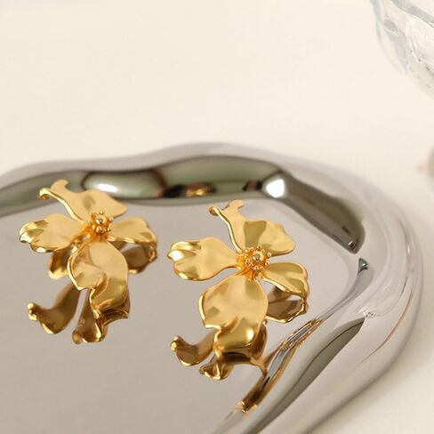 Gold Flower Earrings 14K Gold Statement Flower Earrings for Women Enamel Flower Floral Earrings Sweet Gardenia Flower Stud Earrings Jewelry Gift for Women Girls in Saudi Arabia