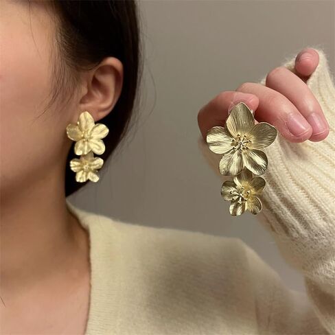 Gold Flower Earrings 14K Gold Statement Flower Earrings for Women Enamel Flower Floral Earrings Sweet Gardenia Flower Stud Earrings Jewelry Gift for Women Girls in Saudi Arabia