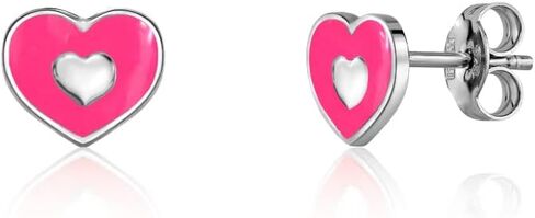 UNICORNJ Sterling Silver 925 Heart Earrings Stud for Girls with Enamel Heart in Heart in Saudi Arabia