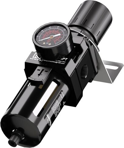 منظم فلتر الهواء من نيوبو 3/8 بوصة مع مقياس، نظام تجفيف الهواء، خرطوشة فلتر نحاسية 5 ميكرون، وعاء بولي، تصريف شبه تلقائي، دعامة معدنية in Kuwait