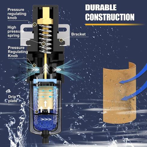 منظم فلتر الهواء من نيوبو 3/8 بوصة مع مقياس، نظام تجفيف الهواء، خرطوشة فلتر نحاسية 5 ميكرون، وعاء بولي، تصريف شبه تلقائي، دعامة معدنية in Kuwait