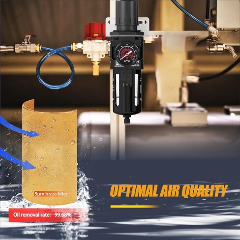 منظم فلتر الهواء من نيوبو 3/8 بوصة مع مقياس، نظام تجفيف الهواء، خرطوشة فلتر نحاسية 5 ميكرون، وعاء بولي، تصريف شبه تلقائي، دعامة معدنية in Kuwait