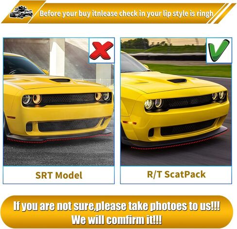 SleYuYir الشفة الأمامية المكونة من قطعتين - غطاء واقي مقسم من ألياف الكربون متوافق مع 2015-2020 Dodge Challenger Scat Pack R/T GT SRT/SRT 392 Plus، أصفر in Kuwait