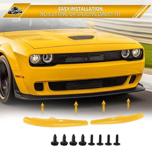 SleYuYir الشفة الأمامية المكونة من قطعتين - غطاء واقي مقسم من ألياف الكربون متوافق مع 2015-2020 Dodge Challenger Scat Pack R/T GT SRT/SRT 392 Plus، أصفر in Kuwait