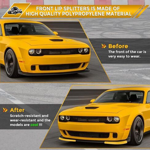 SleYuYir الشفة الأمامية المكونة من قطعتين - غطاء واقي مقسم من ألياف الكربون متوافق مع 2015-2020 Dodge Challenger Scat Pack R/T GT SRT/SRT 392 Plus، أصفر in Kuwait