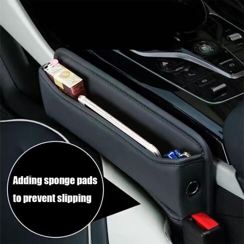 2 pack Car Seat Gap Filler, Universal Fit Car Seat Gap Storage Organizer, Premium Faux Leather Front Seats Adjustable Gap Filler, Car Seat Storage Box for Phones, Glasses, Wallets (black) in Saudi Arabia