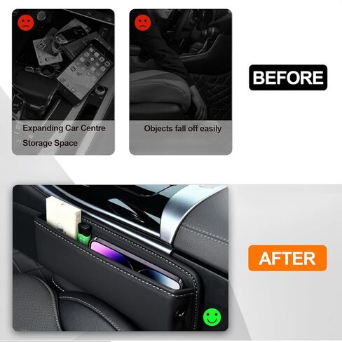 Universal Fit Car Seat Gap Filler Organizer, Premium Faux Leather Car Seat Storage Box, Car Accessories for Women Men, Car Organizer Car Essentials for Car SUV Automotive in Kuwait
