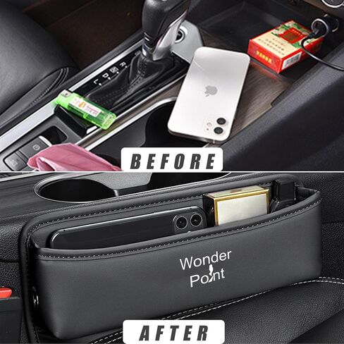 Car Seat Gap Filler, Universal Leather Car Storage Organizer, Premium Car Seat Storage Box, Adjustable Gap Filler For Phones, Keys, Cards, Glasses (Beige) in Saudi Arabia