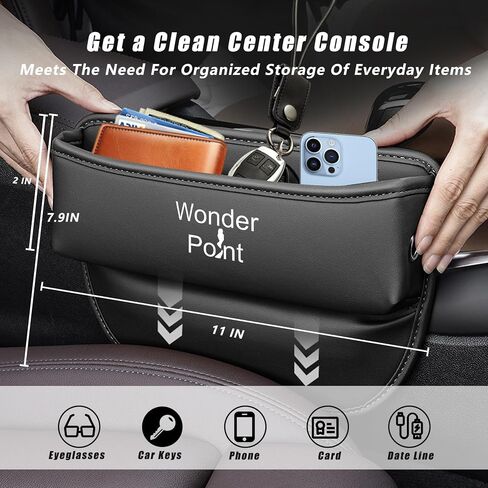 Car Seat Gap Filler, Universal Leather Car Storage Organizer, Premium Car Seat Storage Box, Adjustable Gap Filler For Phones, Keys, Cards, Glasses (Beige) in Saudi Arabia