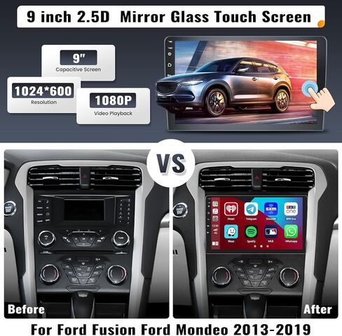 UNITOPSCI 2G+64G Android Car Stereo for Ford Fusion Mondeo 2013-2019 Wireless Apple CarPlay & Android Auto 9 بوصة HD شاشة لمس GPS ملاحة بلوتوث HiFi FM راديو WiFi SWC+ AHD كاميرا احتياطية in Saudi Arabia