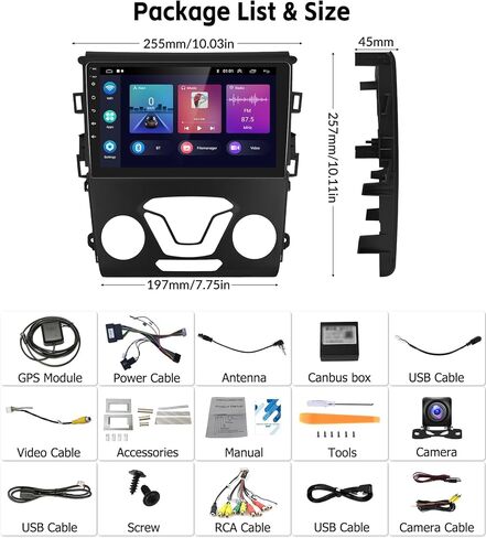 UNITOPSCI 2G+64G Android Car Stereo for Ford Fusion Mondeo 2013-2019 Wireless Apple CarPlay & Android Auto 9 بوصة HD شاشة لمس GPS ملاحة بلوتوث HiFi FM راديو WiFi SWC+ AHD كاميرا احتياطية in Saudi Arabia