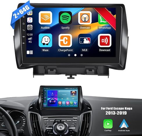 ستيريو سيارة 2G+64G Android 13 لسيارة Ford Escape Kuga 2013-2019 مع Apple Carplay Android Auto، راديو سيارة بشاشة لمس عالية الدقة 9 بوصات مع وصلة مرآة، واي فاي GPS، بلوتوث FM/RDS SWC+كاميرا خلفية in Saudi Arabia