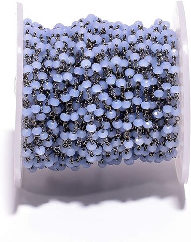 BEADS HUB 1-10 Feet Multi Color Chalcedony Gemstone Rondelle Faceted 4x3 mm Beads Black Plated Wire Wrapped Rosary Chain, Hydro Quartz Beaded Chain for Jewelry Making (Light Blue, 10 Feet) in Saudi Arabia