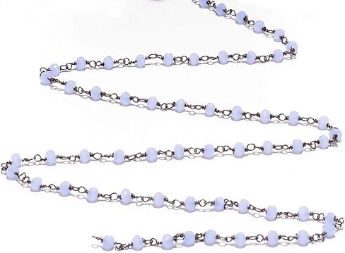 BEADS HUB 1-10 Feet Multi Color Chalcedony Gemstone Rondelle Faceted 4x3 mm Beads Black Plated Wire Wrapped Rosary Chain, Hydro Quartz Beaded Chain for Jewelry Making (Light Blue, 10 Feet) in Saudi Arabia