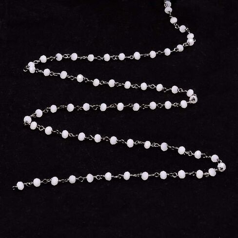 BEADS HUB 1-10 Feet Multi Color Chalcedony Gemstone Rondelle Faceted 4x3 mm Beads Black Plated Wire Wrapped Rosary Chain, Hydro Quartz Beaded Chain for Jewelry Making (Light Blue, 10 Feet) in Saudi Arabia