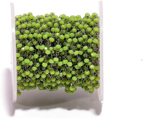 BEADS HUB 1-10 Feet Multi Color Chalcedony Gemstone Rondelle Faceted 4x3 mm Beads Black Plated Wire Wrapped Rosary Chain, Hydro Quartz Beaded Chain for Jewelry Making (Light Blue, 10 Feet) in Saudi Arabia