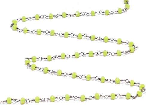 BEADS HUB 1-10 Feet Multi Color Chalcedony Gemstone Rondelle Faceted 4x3 mm Beads Black Plated Wire Wrapped Rosary Chain, Hydro Quartz Beaded Chain for Jewelry Making (Light Blue, 10 Feet) in Saudi Arabia