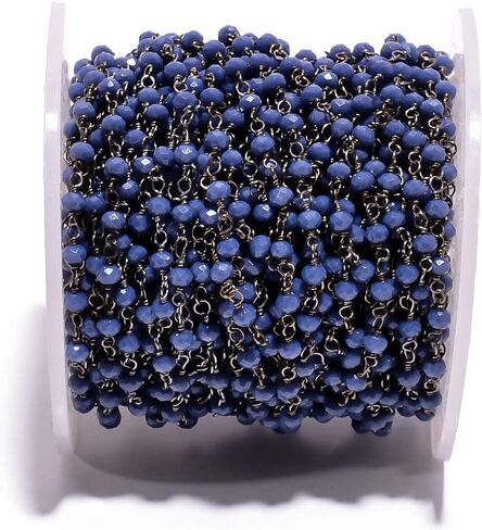 BEADS HUB 1-10 Feet Multi Color Chalcedony Gemstone Rondelle Faceted 4x3 mm Beads Black Plated Wire Wrapped Rosary Chain, Hydro Quartz Beaded Chain for Jewelry Making (Light Blue, 10 Feet) in Saudi Arabia