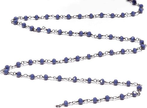 BEADS HUB 1-10 Feet Multi Color Chalcedony Gemstone Rondelle Faceted 4x3 mm Beads Black Plated Wire Wrapped Rosary Chain, Hydro Quartz Beaded Chain for Jewelry Making (Light Blue, 10 Feet) in Saudi Arabia