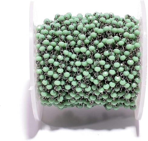 BEADS HUB 1-10 Feet Multi Color Chalcedony Gemstone Rondelle Faceted 4x3 mm Beads Black Plated Wire Wrapped Rosary Chain, Hydro Quartz Beaded Chain for Jewelry Making (Light Blue, 10 Feet) in Saudi Arabia