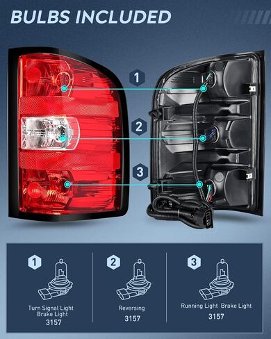Nilight Driver Side Taillight Assembly for 2007 2008 2009 2010 2011 2012 2013 2013 2014 Chevy Silverado 1500 2500HD 3500HD 2007-2013 GMC Sierra 3500HD Rear Lamp w/Bulbs and Harness in Saudi Arabia