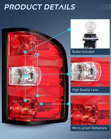 Nilight Driver Side Taillight Assembly for 2007 2008 2009 2010 2011 2012 2013 2013 2014 Chevy Silverado 1500 2500HD 3500HD 2007-2013 GMC Sierra 3500HD Rear Lamp w/Bulbs and Harness in Saudi Arabia